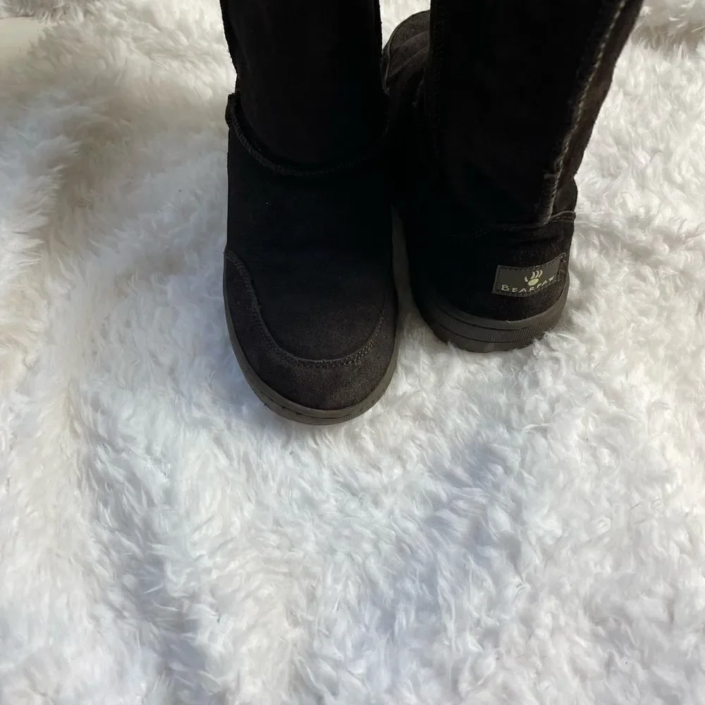 BearPaw dark brown leather side boots with sheep skin / wool fur lining …